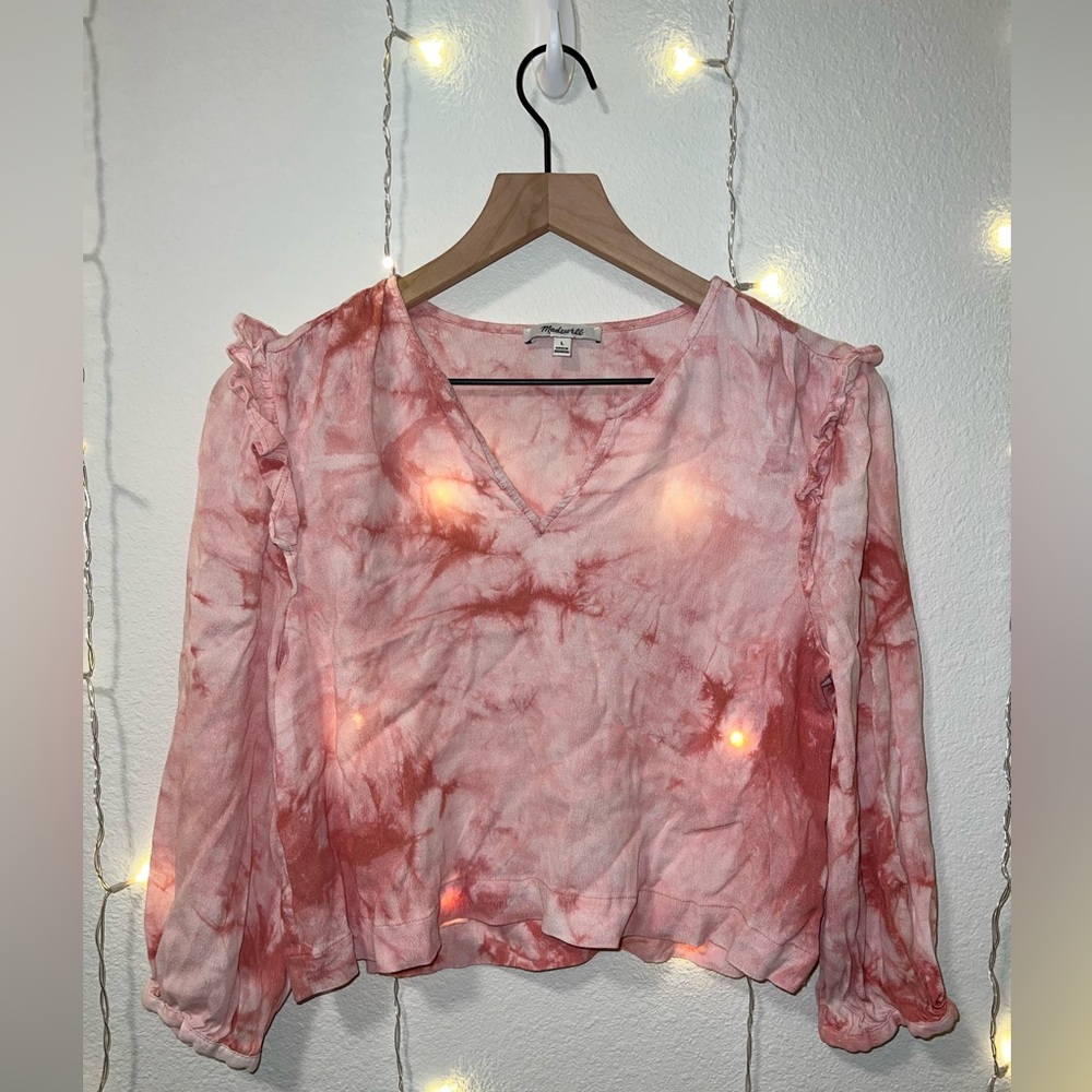Madewell Tie-Dye Ruffle-Shoulder Top | Large | Forgotten Petal Tie Dye
